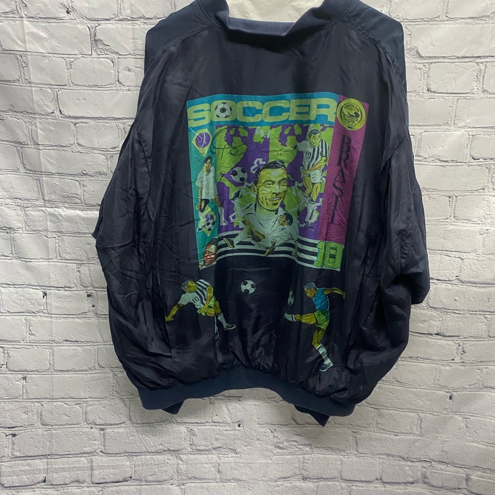 Vintage Pele Silk Jacket Men's Large 1994 World Cup Brazil Soccer Authentic Rare